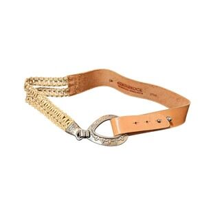 Leatherock Genuine Leather Braided Belt Silver Oval Buckle Boho Western Size 36